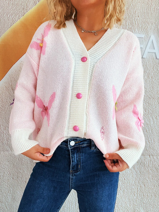 Butterfly Button Up Long Sleeve Cardigan