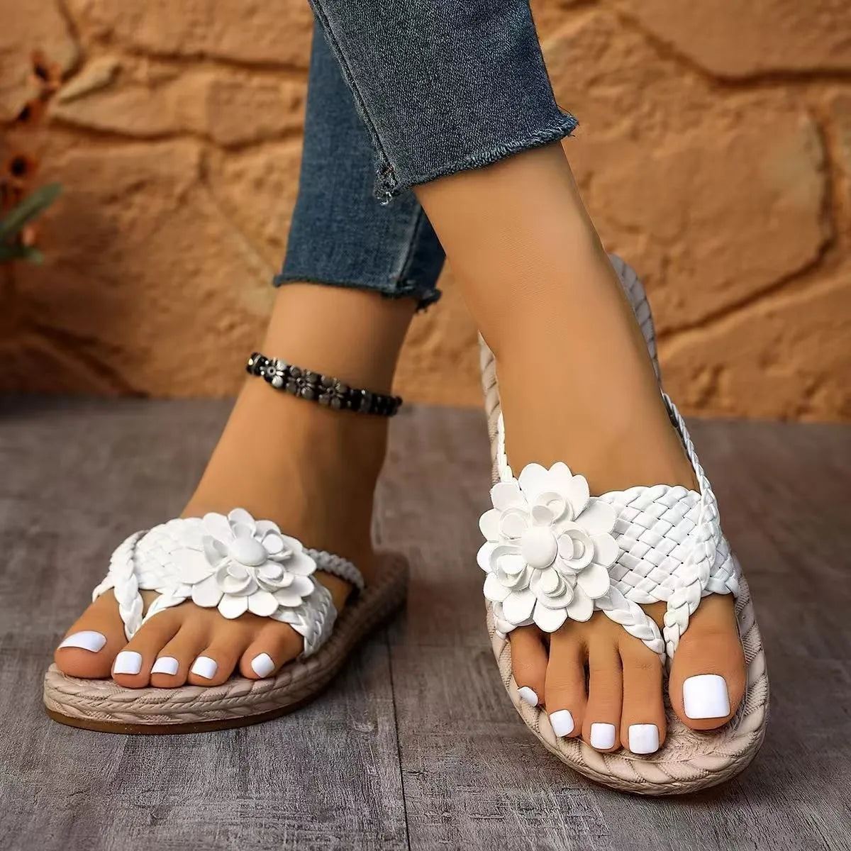 Flower Braided Espadrille Flat Sandals
