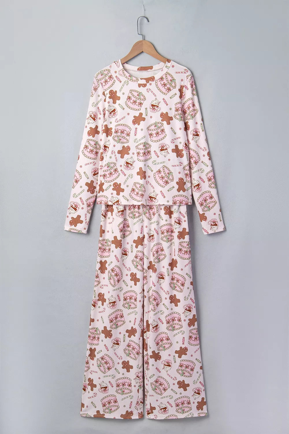 Abstract Christmas Print Long Sleeve Two Piece Lounge Set