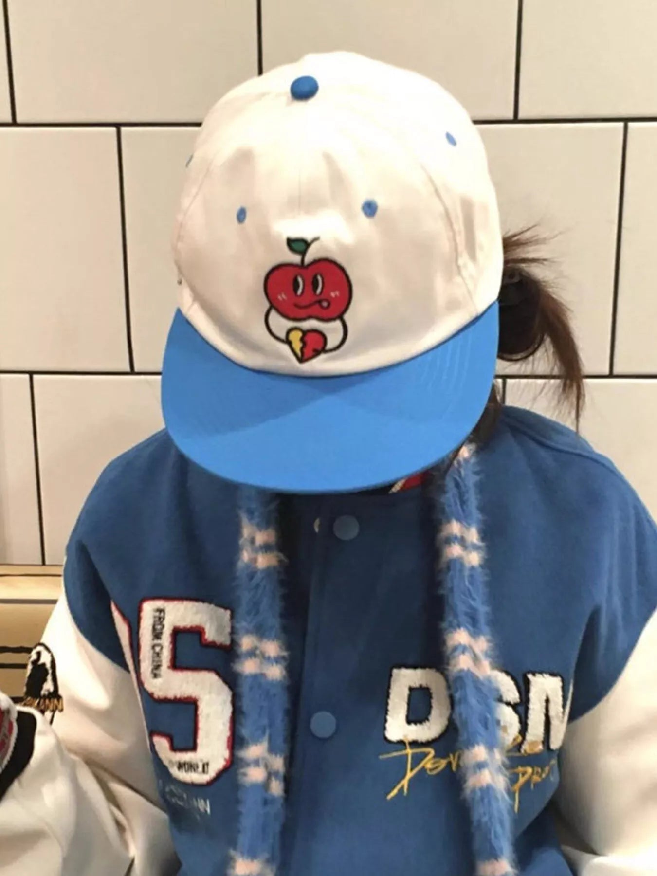 Cartoon Apple Embroidered Baseball Cap