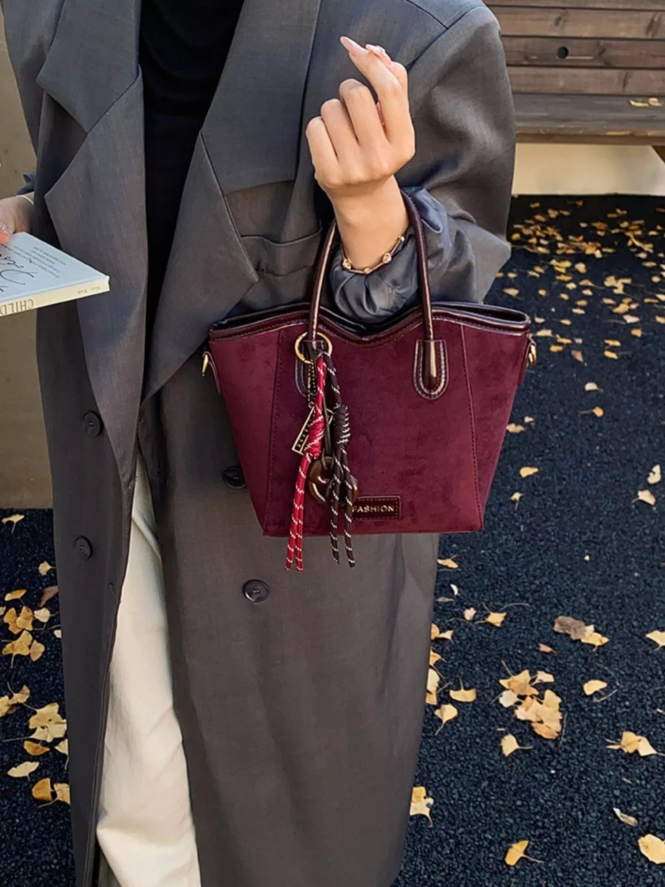Suede Leather Strap Tote Bag