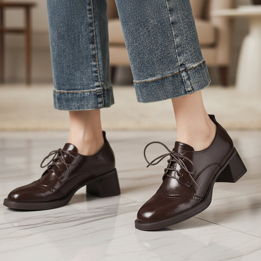 Brogue Lace-Up Oxford Pumps | Block Heel | Women's Chunky Heel Oxfords
