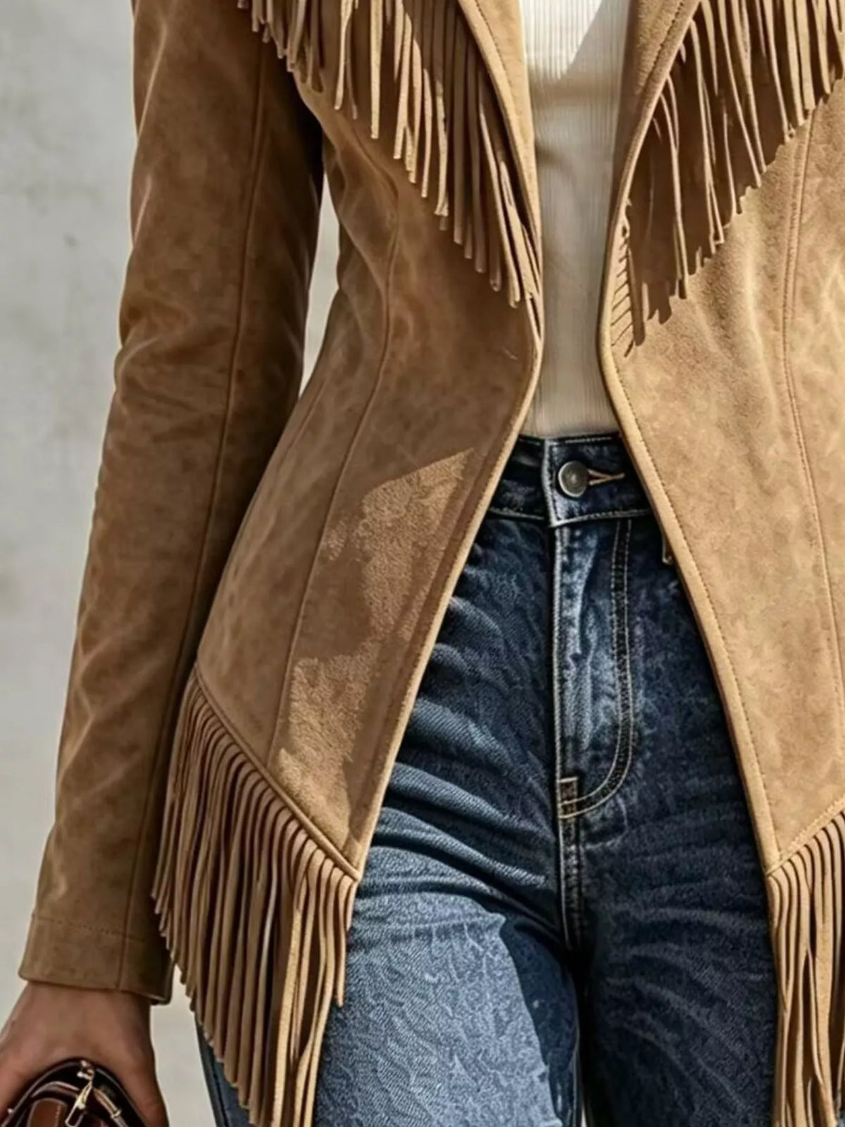 Western-Inspired Fringed Open Front Jacket