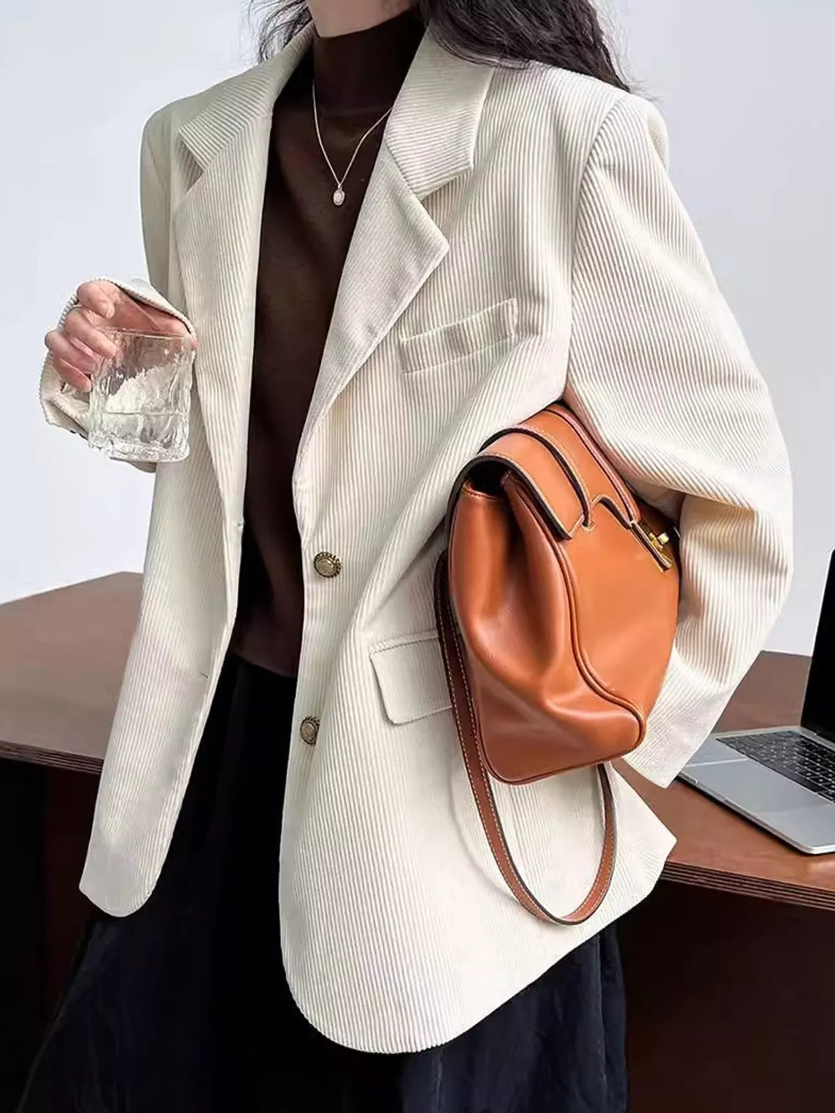 Corduroy Lapel Collar Blazer
