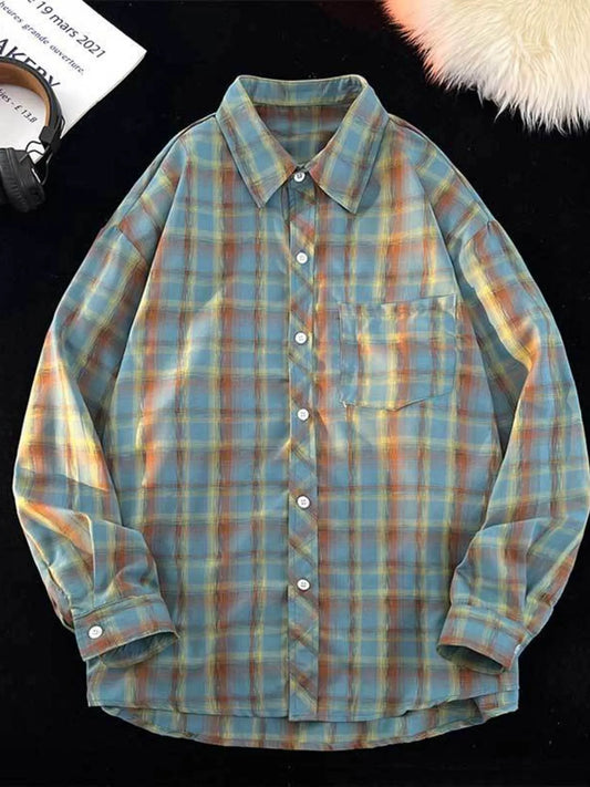 Men's Full Size Plaid Button Up Oversized Shirt Plus Size