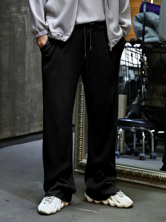 Men's Full Size Relaxed Fit Drawstring Wide Leg Pants Plus Size