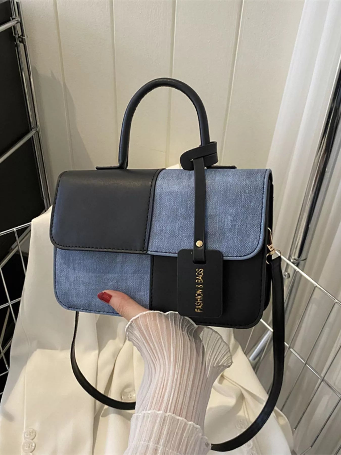 Two-Tone PU Leather Crossbody Bag