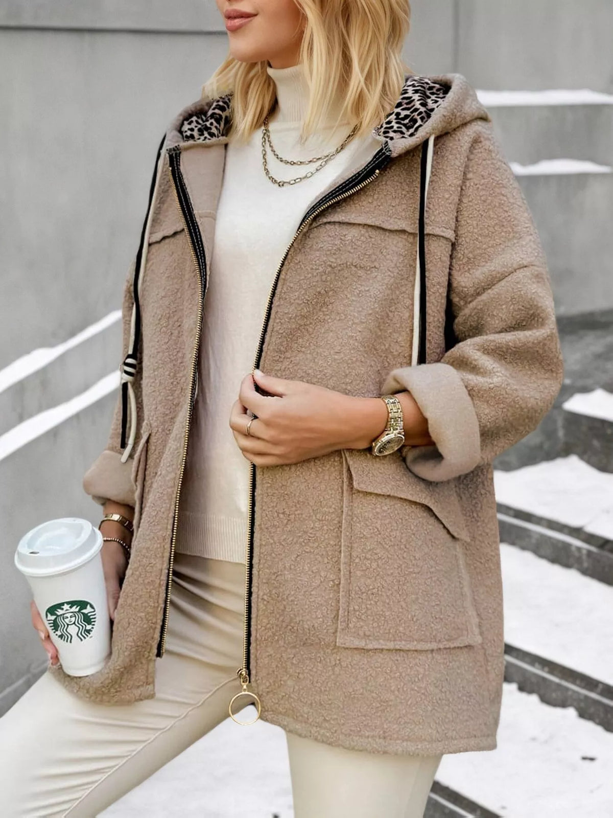 Fleece Zip Up Hooded Outerwear