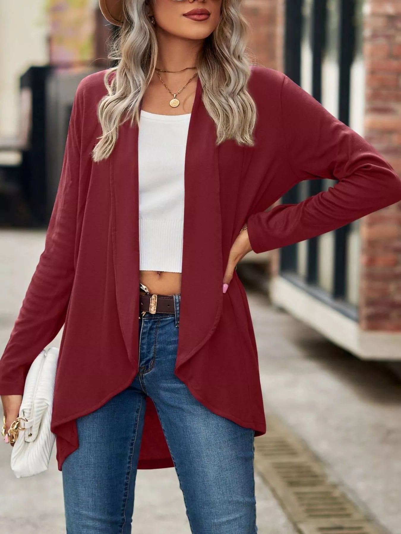 Open-Front Dropped Shoulder Cardigan