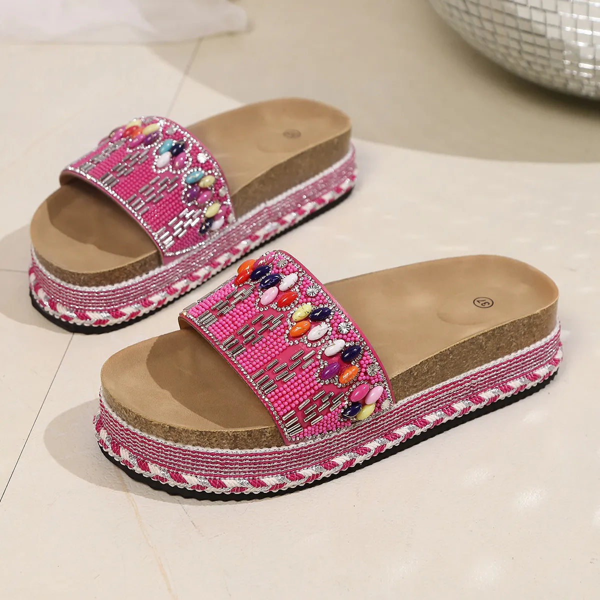 Beaded Open Toe Platform Sandals
