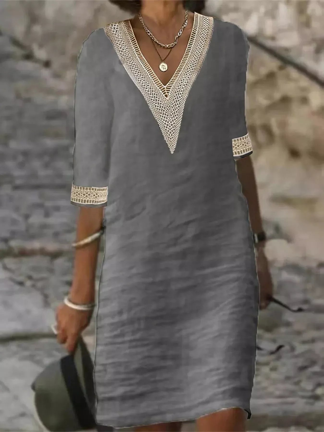 Full Size V-Neck Half Sleeve Dress Plus Size