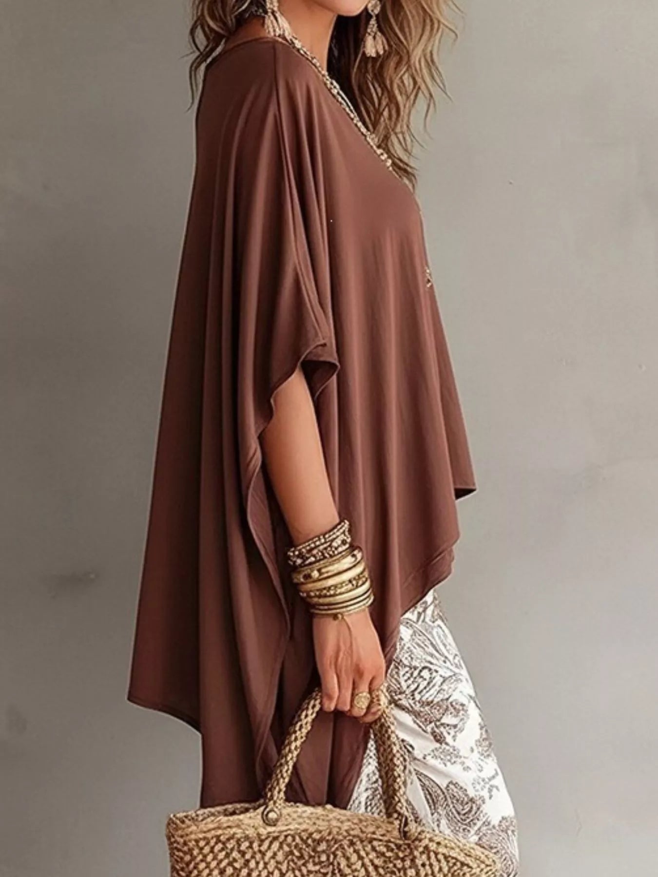 Full Size Oversized Batwing Sleeve Flowy Top Plus Size