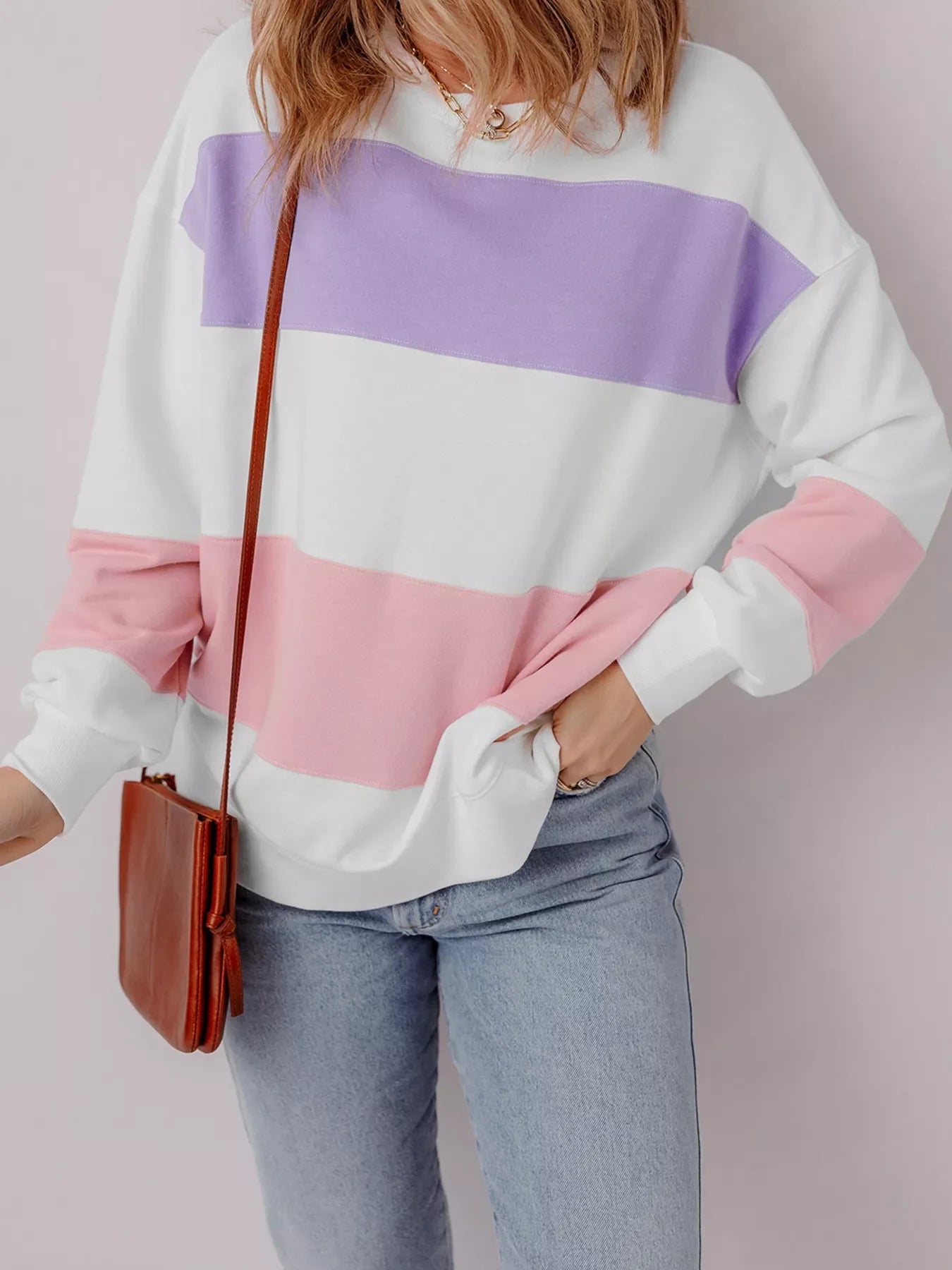 Colorblock Patchwork Drop Shoulder Crewneck Sweatshirt