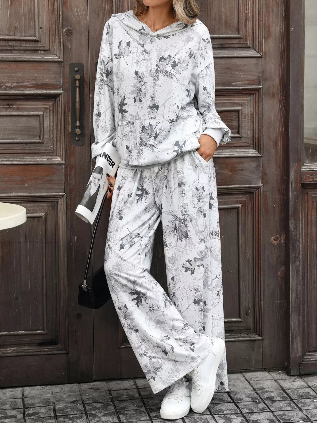 Printed Long Sleeve Hoodie and Pants Set