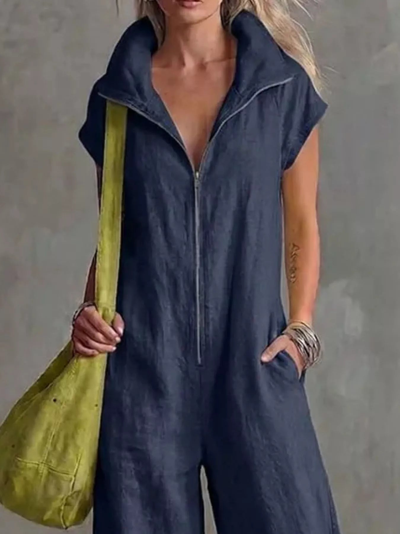 Full Size Zip Front Sleeveless Jumpsuit Plus Size