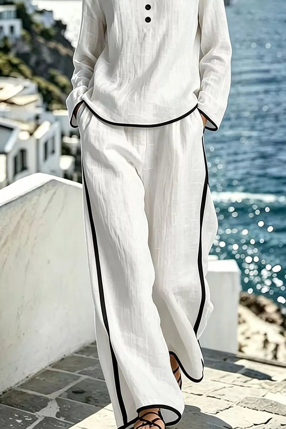 Contrast Trim Long Sleeve Top and Pants Set