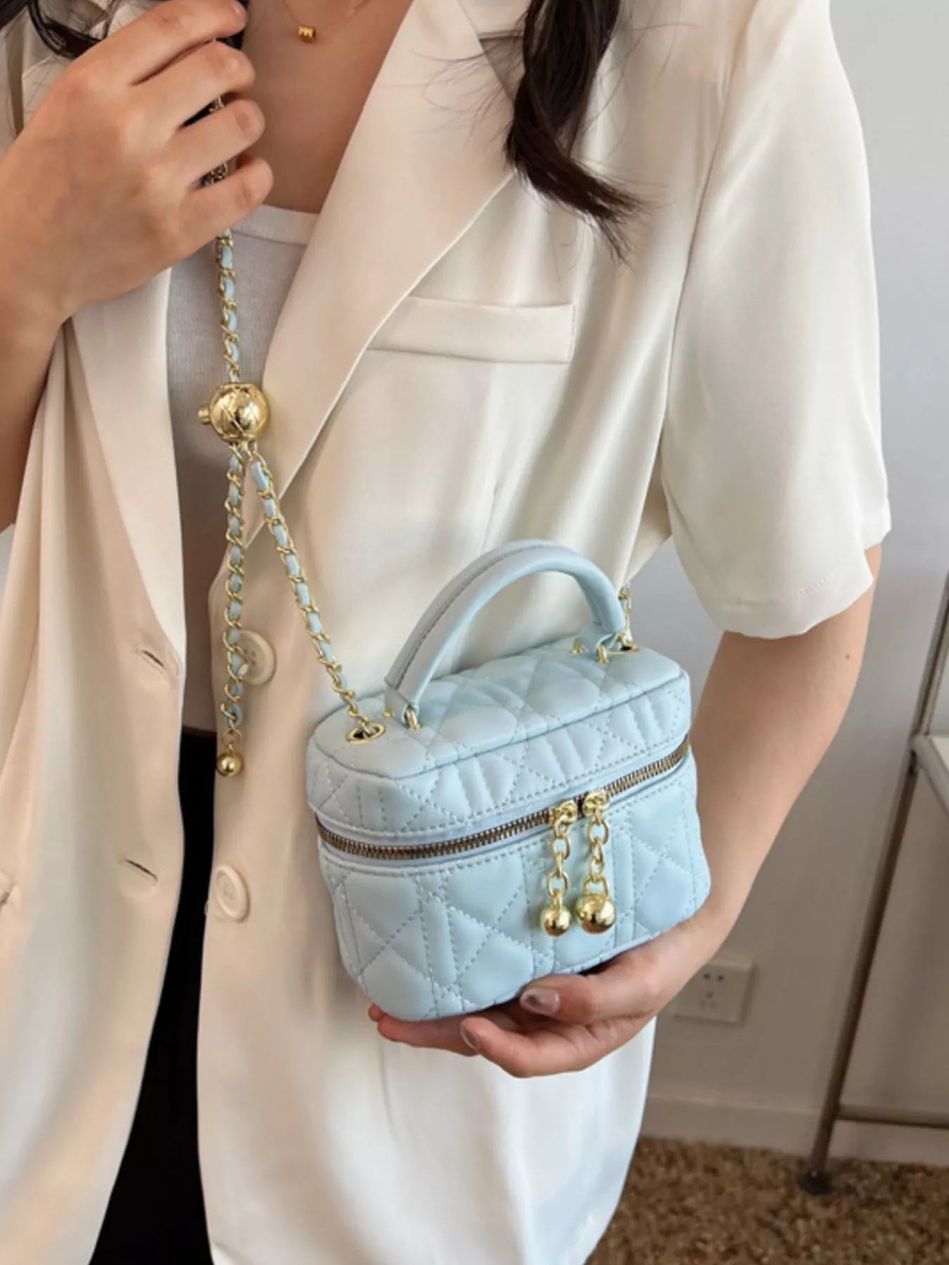 Quilted Top Handle Crossbody Bag