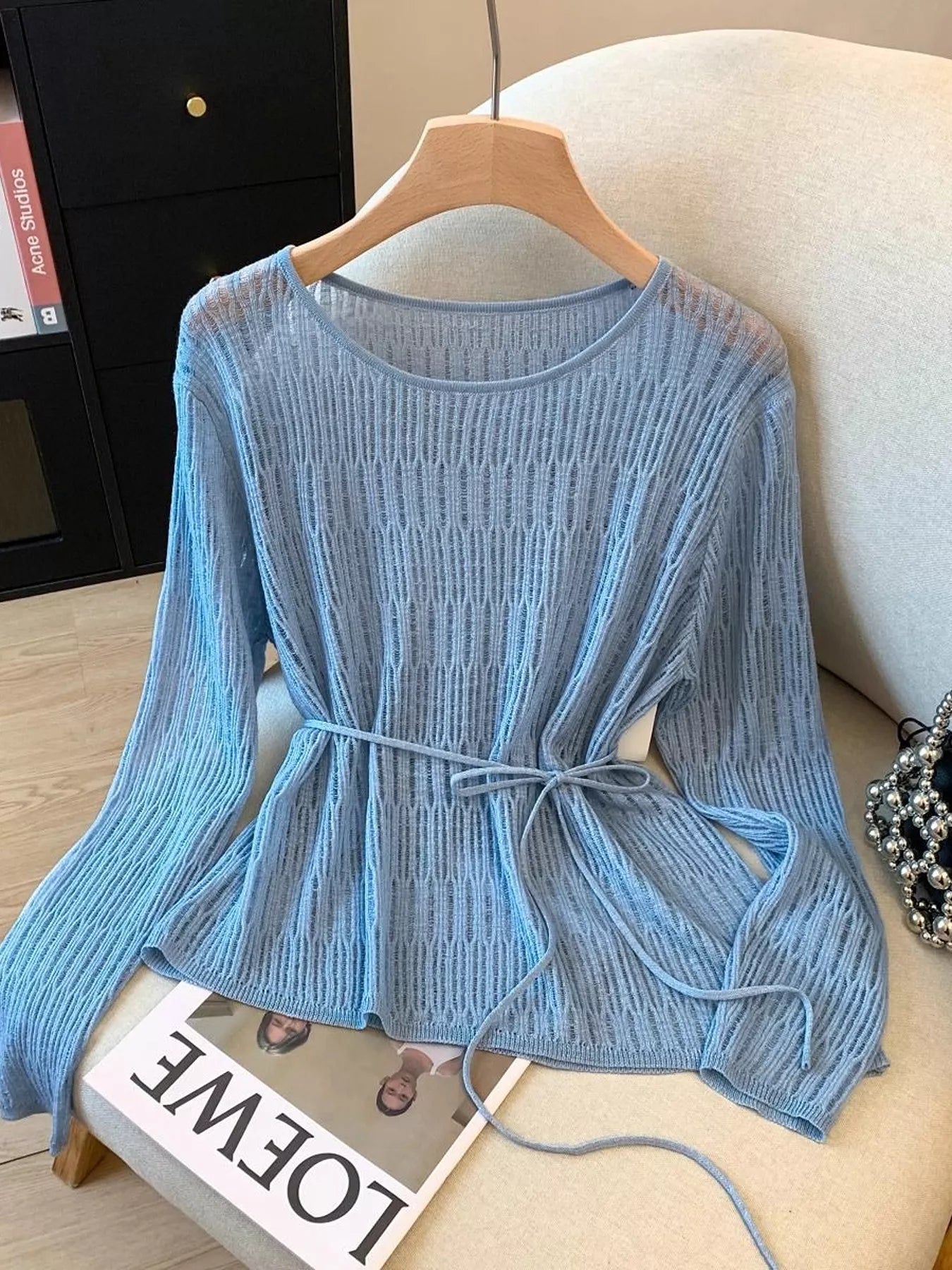 Long Sleeve Knit Top with Tie Detail