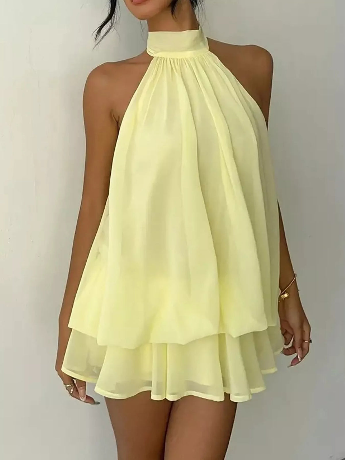 Halter Neck Ruched Mini Dress