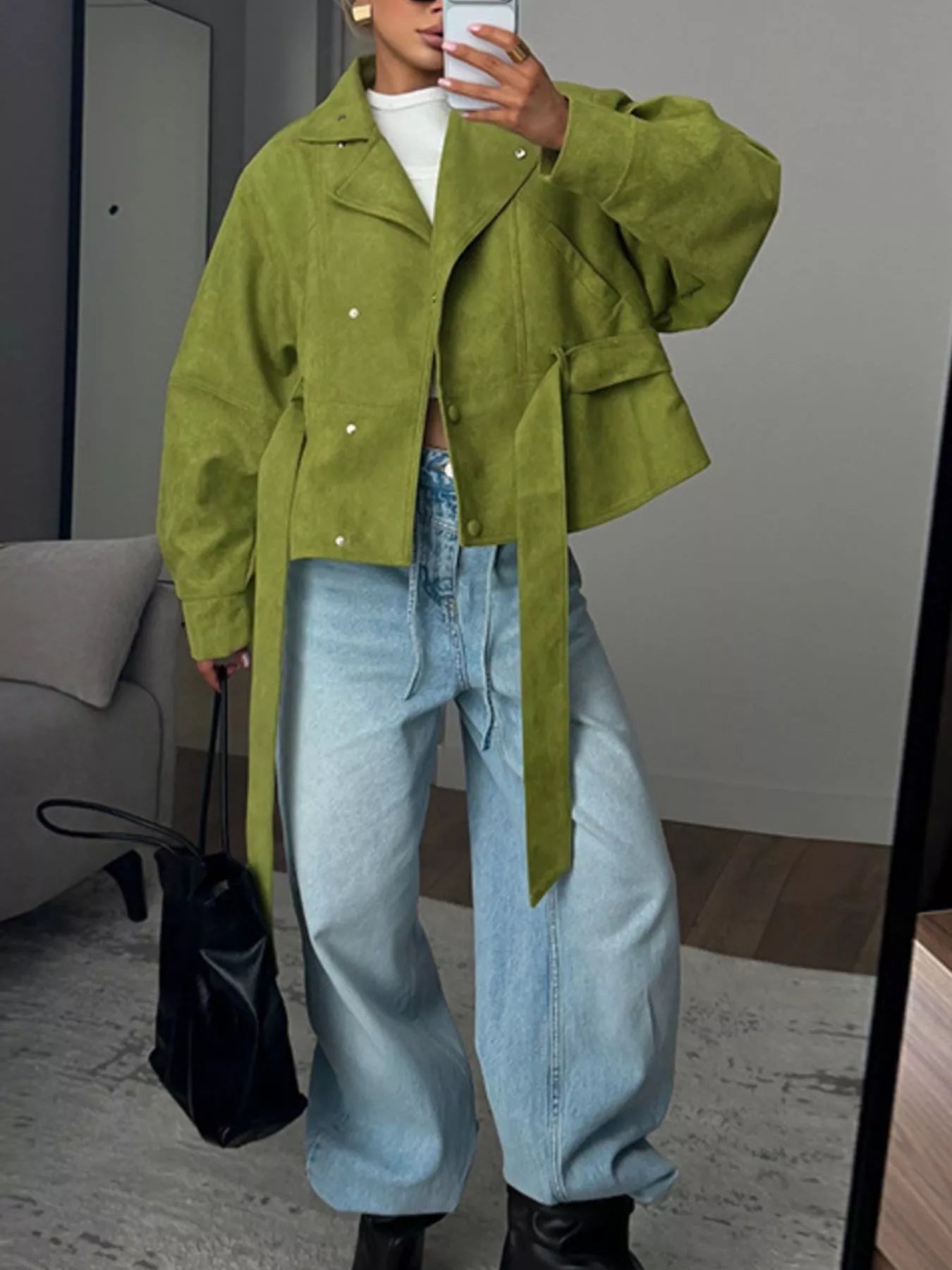 Tie Waist Long Sleeve Cropped Jacket