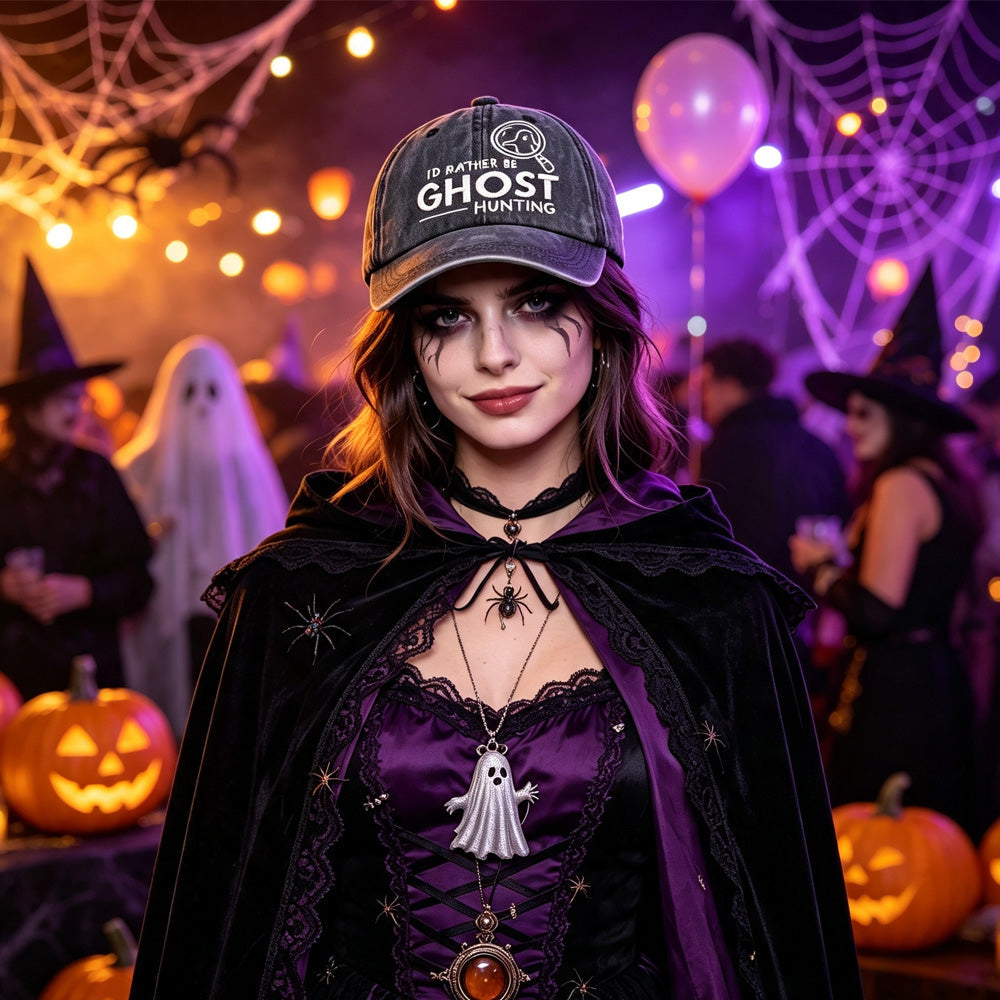 "I'd Rather Be Ghost Hunting" Embroidered Baseball Cap – Vintage Washed Hat