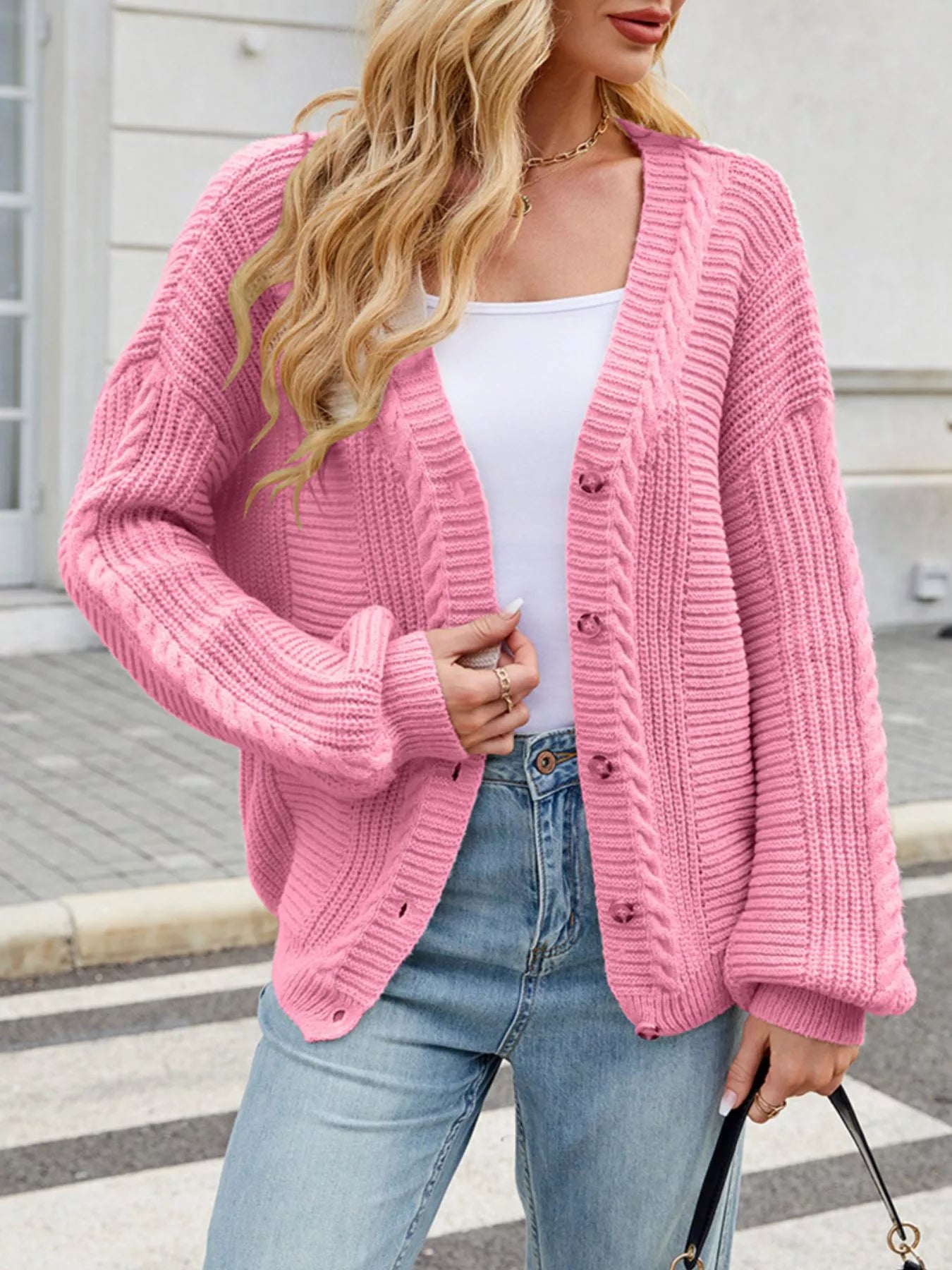 Cable Knit Button-Up Cardigan
