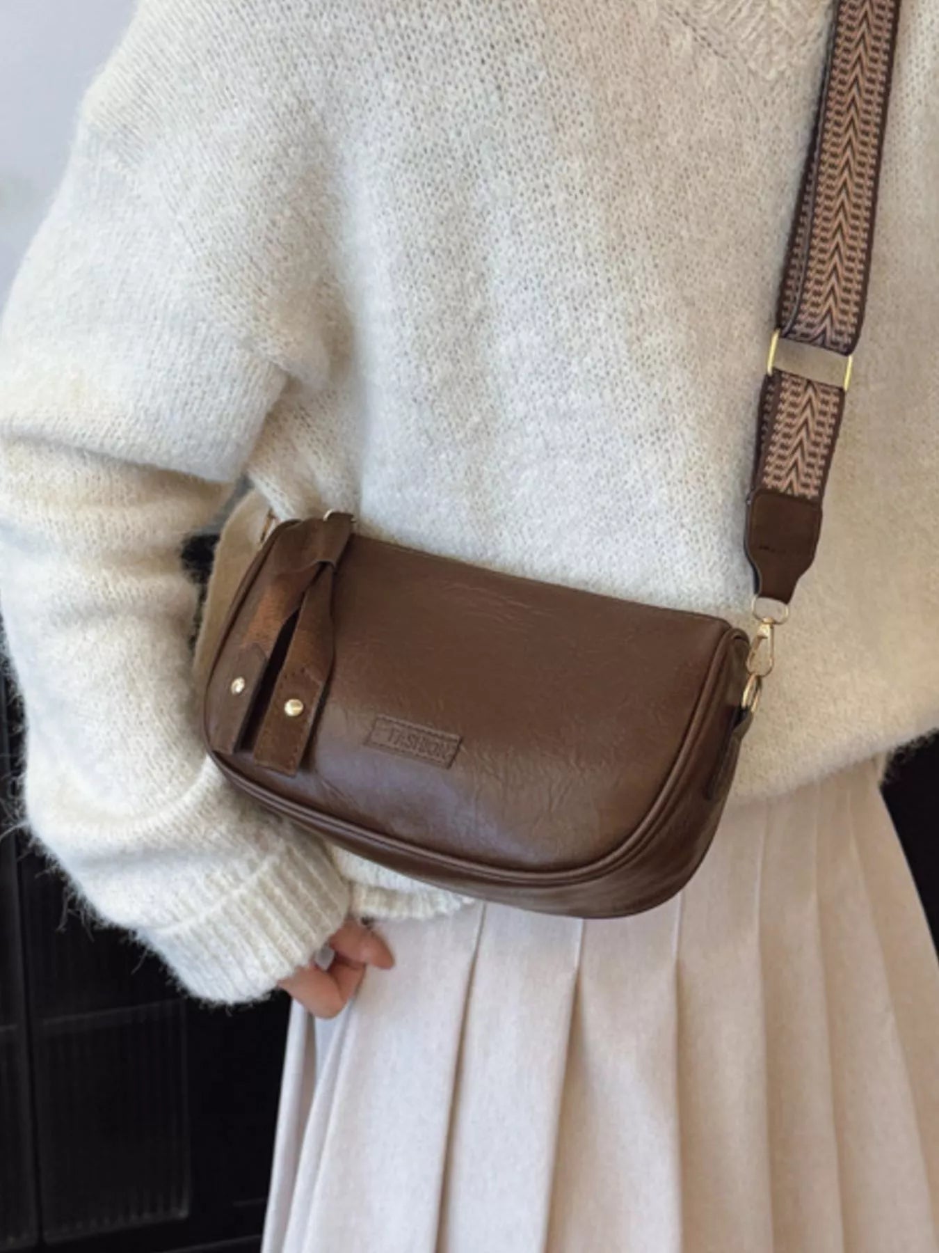 Retro Style Shoulder Crossbody Bag with Wide Strap