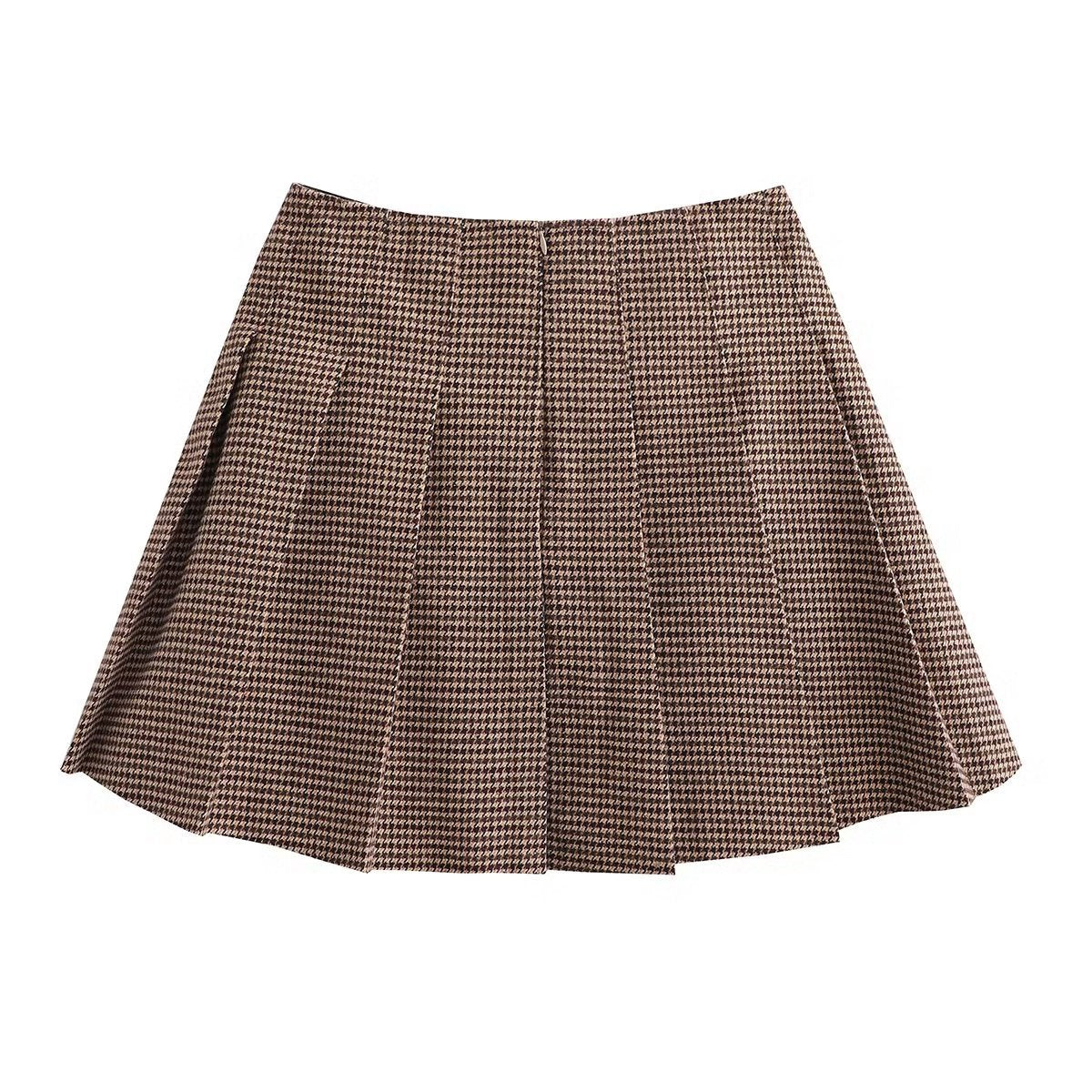 Houndstooth Suit Jacket Leather Ring Decorative Culottes Suit