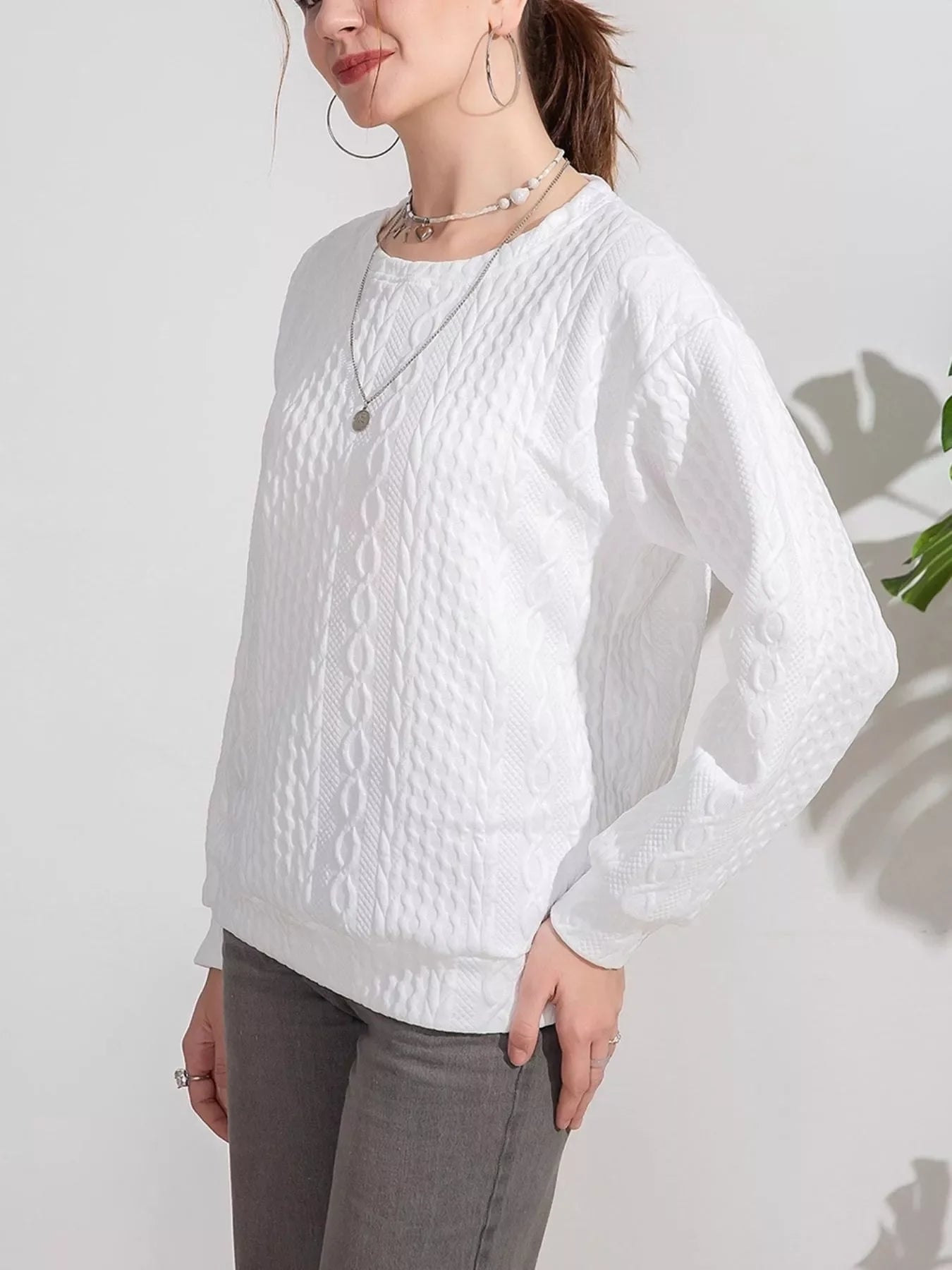Textured Knit Crewneck Sweatshirt