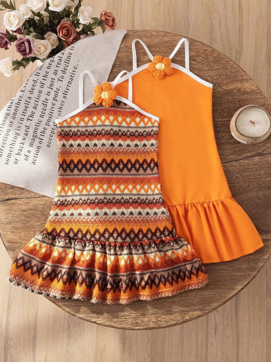 Children's Ruffled Hem Halter Neck Dress