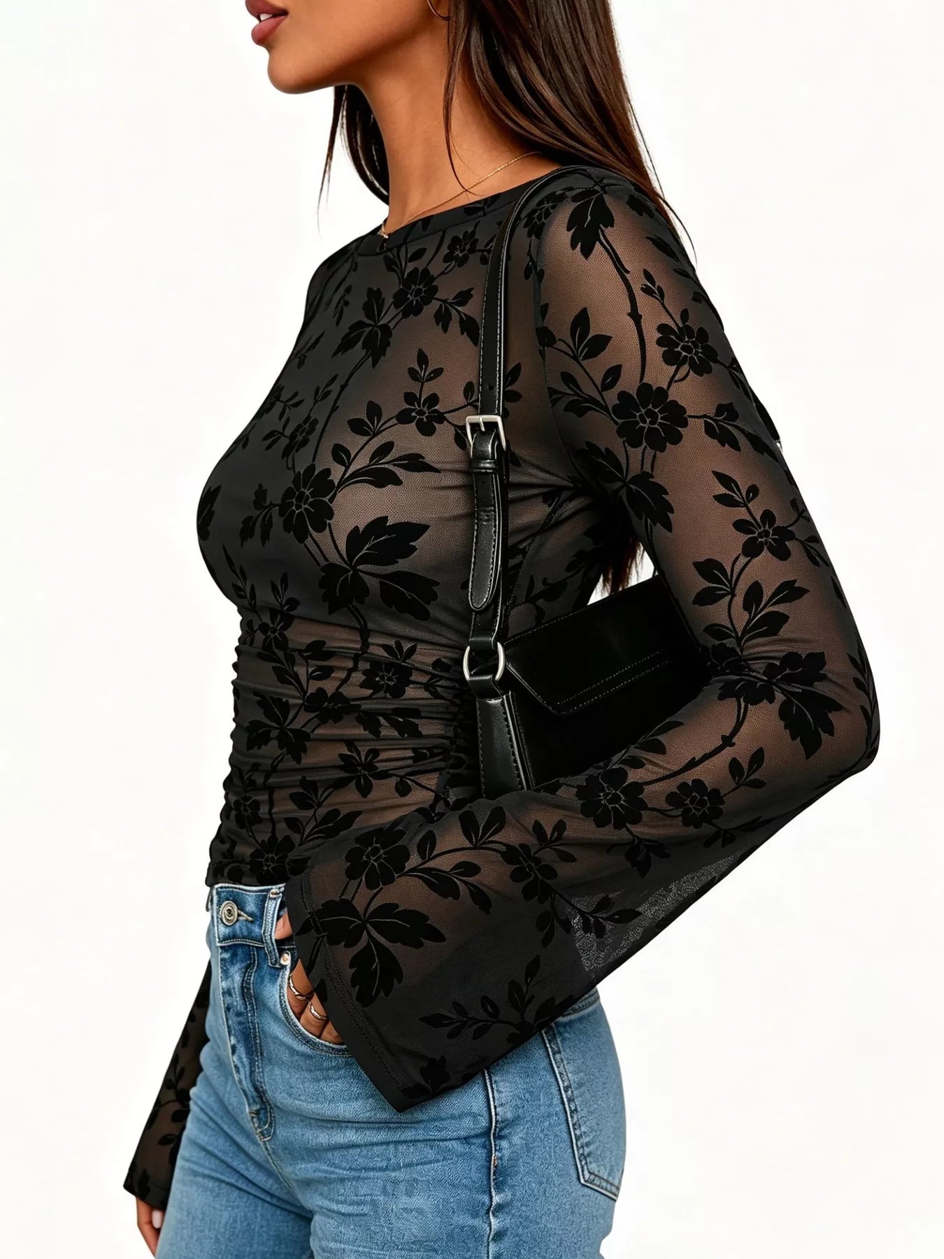 Slim Fit Floral Print Long Sleeve Top
