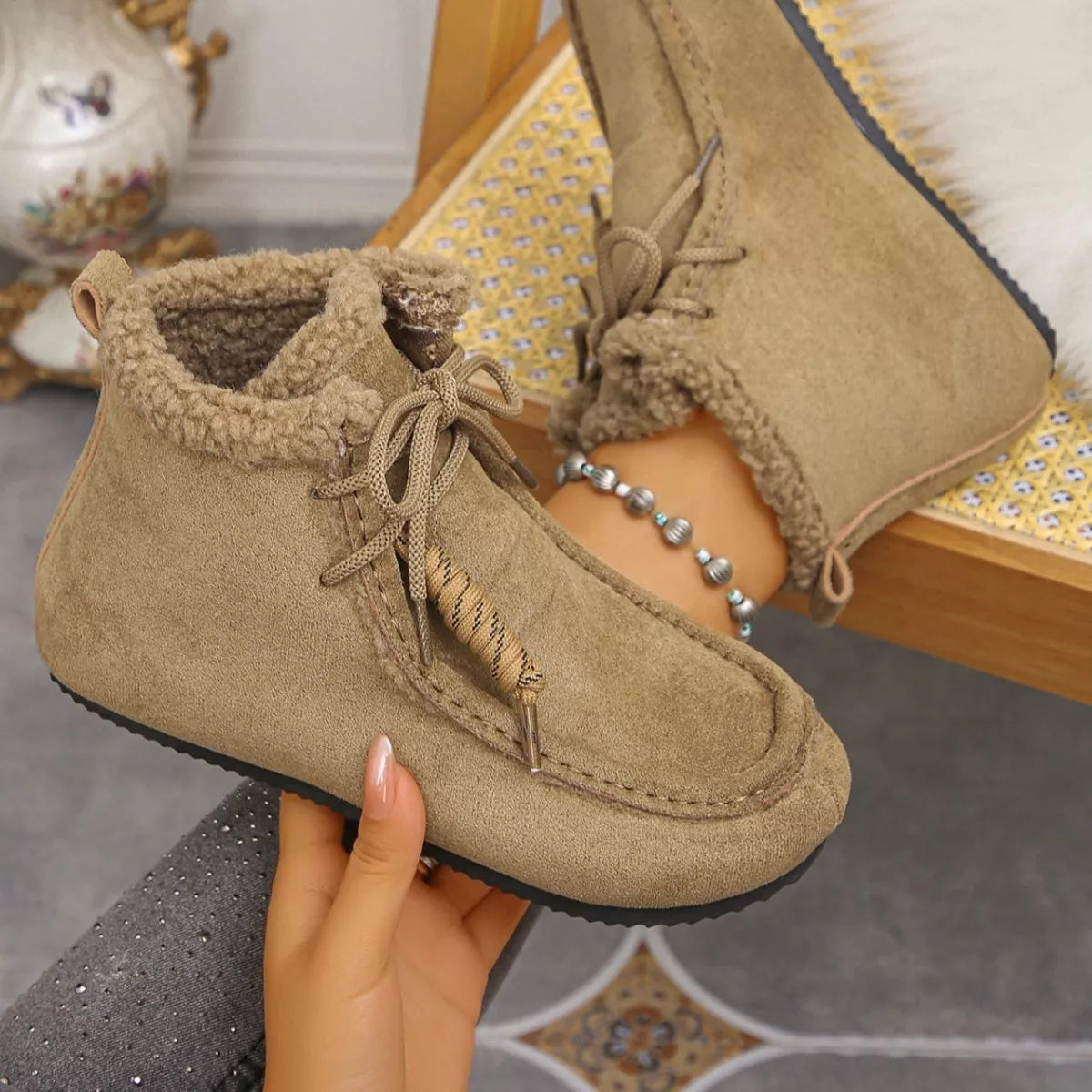 Lace Up Flats Ankle Boots