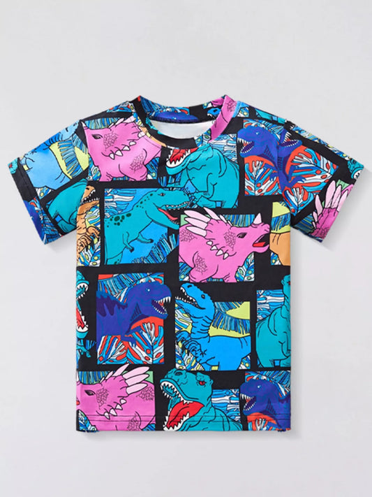 Children's Dinosaur Print Round Neck T-Shirt