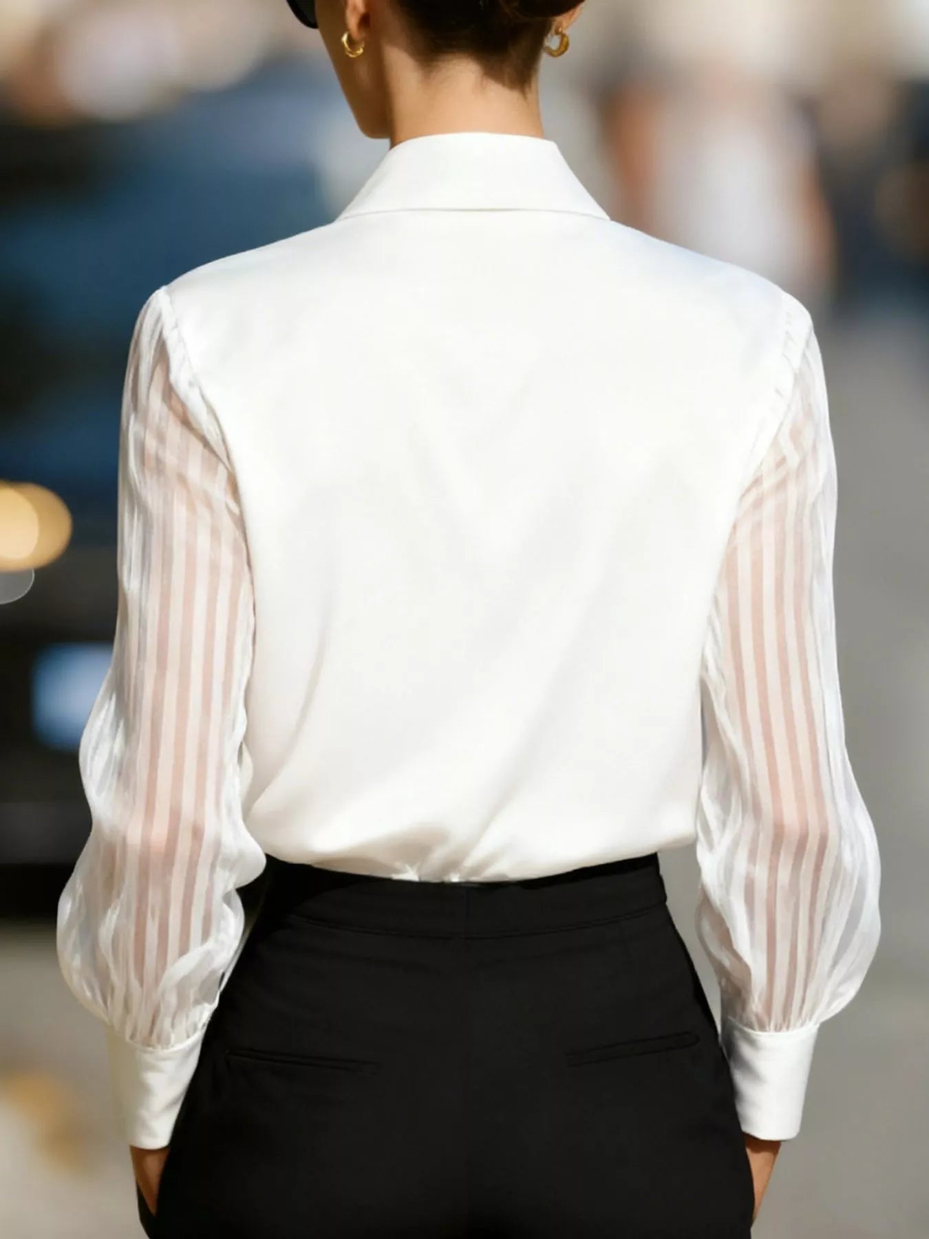 Elegant Shirt with Sheer Striped Sleeves