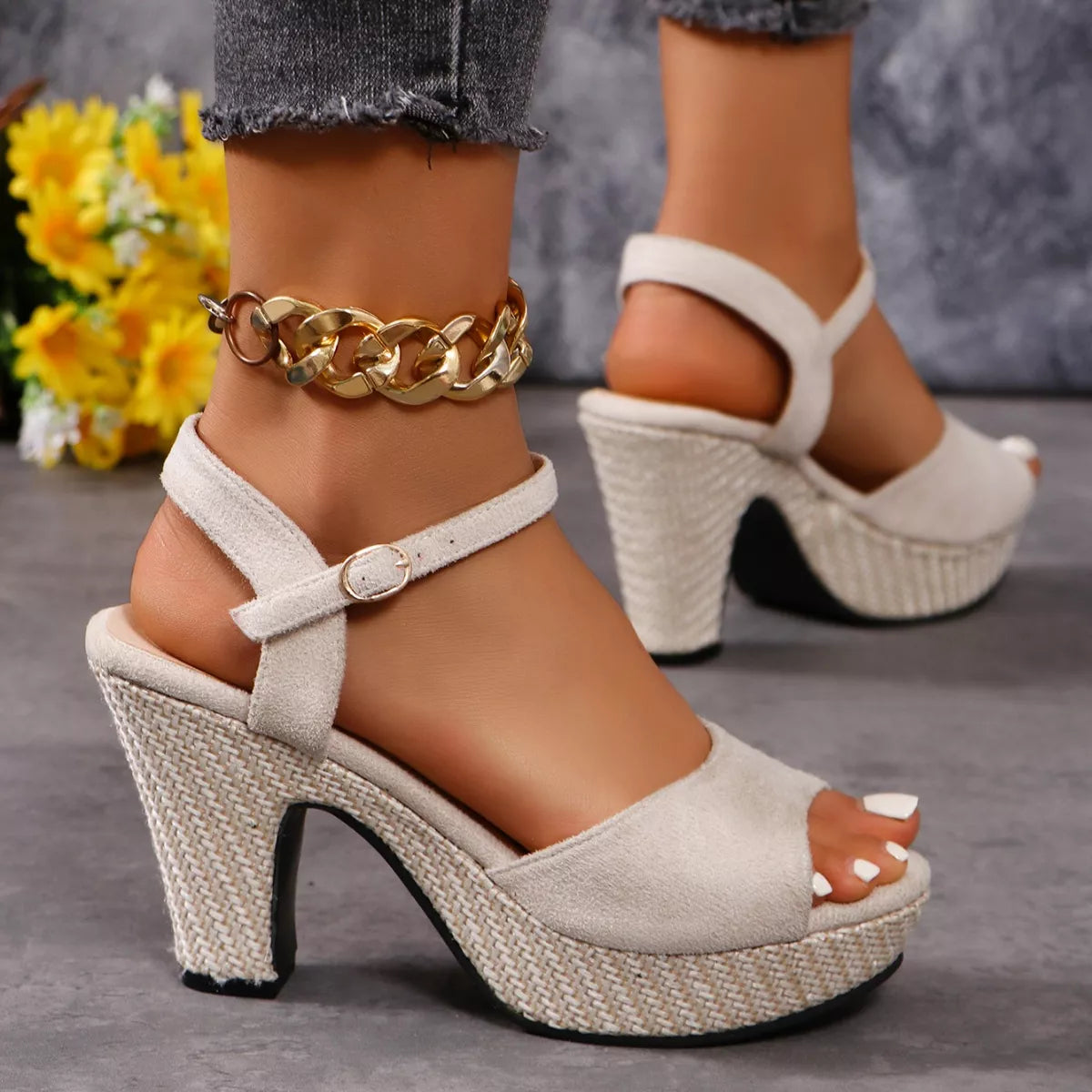 Ankle Strap Block Heels Sandals