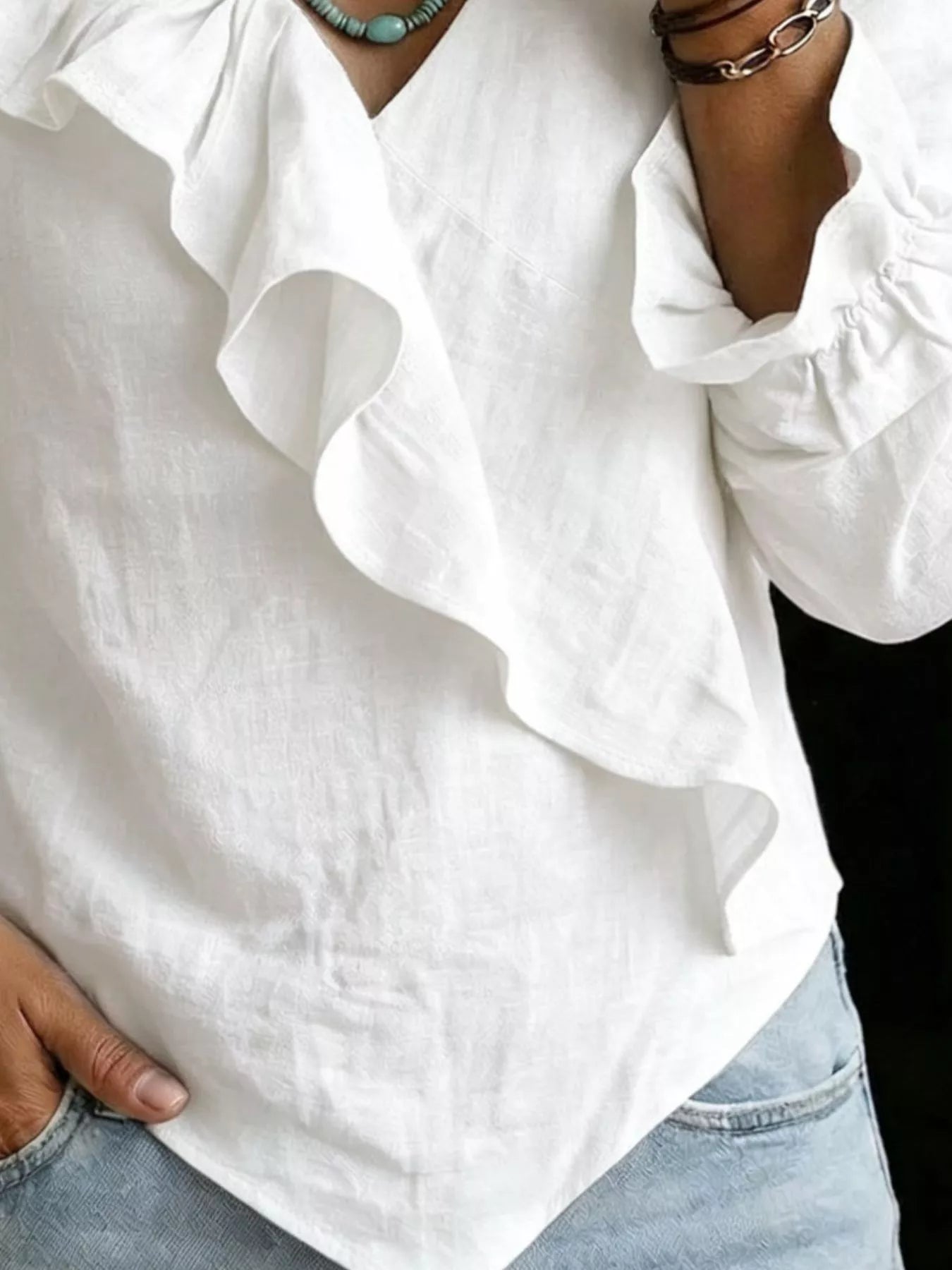 Full Size Ruffled Long Sleeve Blouse Plus Size