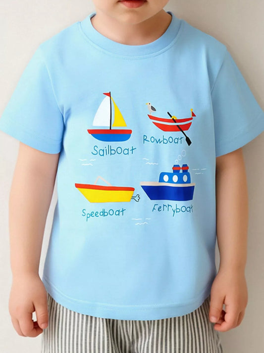 Children's Cartoon Boat Short Sleeve T-Shirt