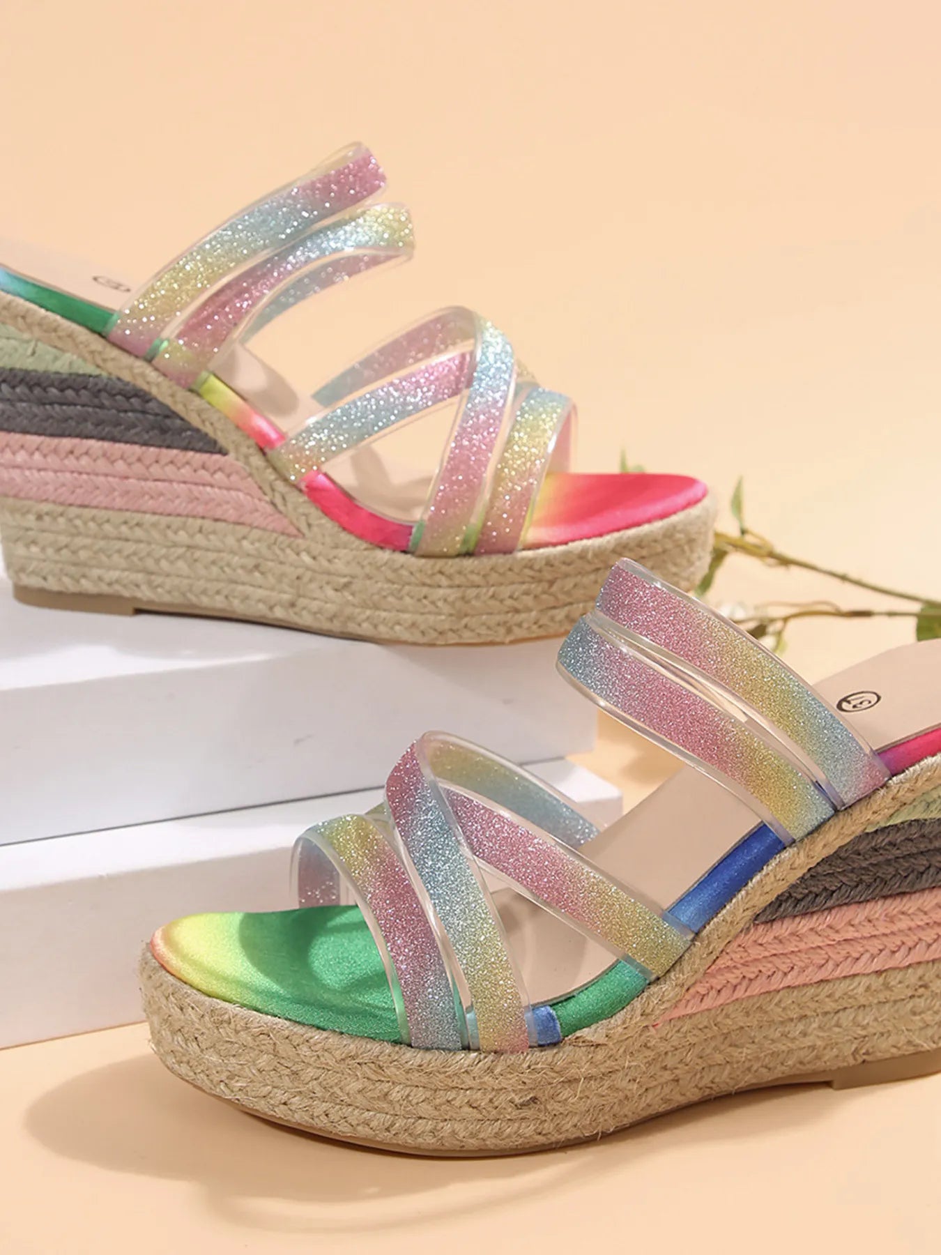Rainbow Strappy Espadrille Wedge Sandals