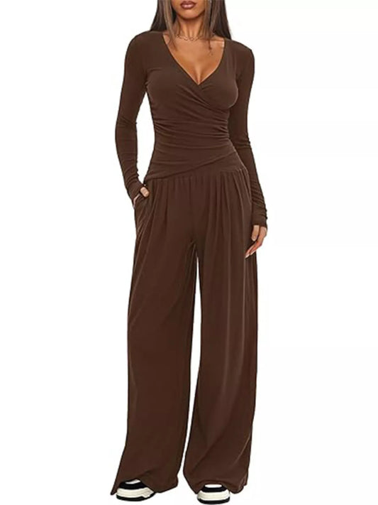 Casual Long Sleeve Top and Pants Two-Piece Set