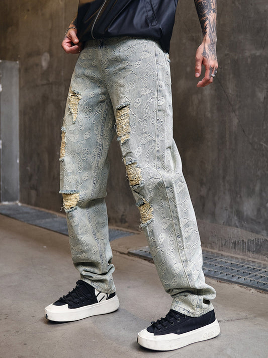 Men's Full Size Distressed Wide-Leg Jeans Plus Size