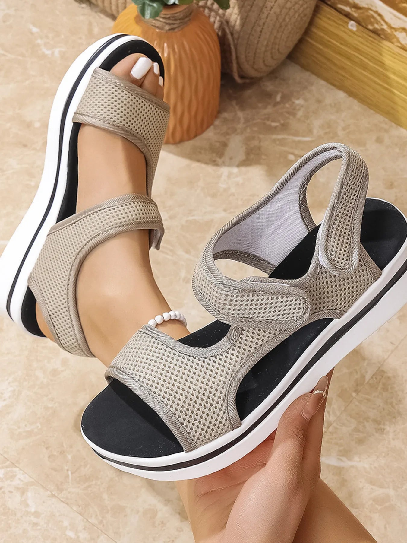 Mesh Platform Cutout Sandals
