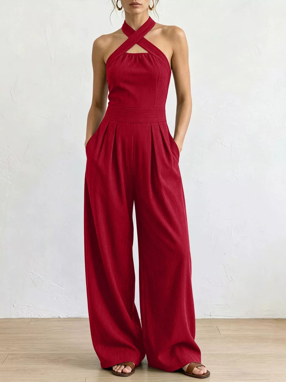 Full Size Halter Neck Wide-Leg Jumpsuit Plus Size