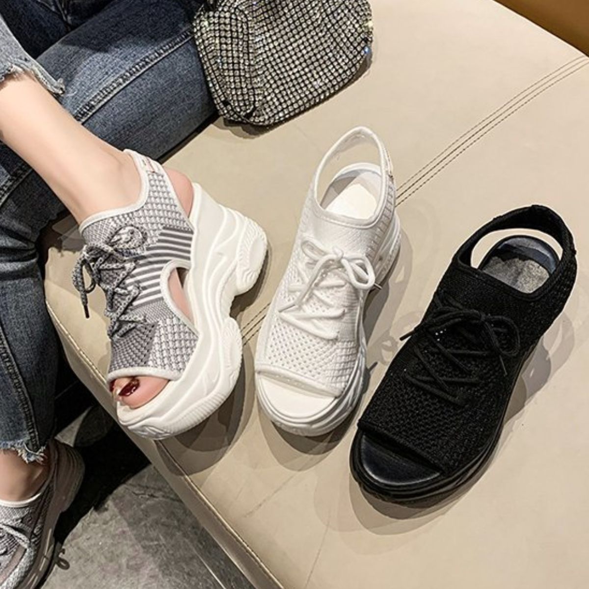 Breathable Mesh Platform Sandals