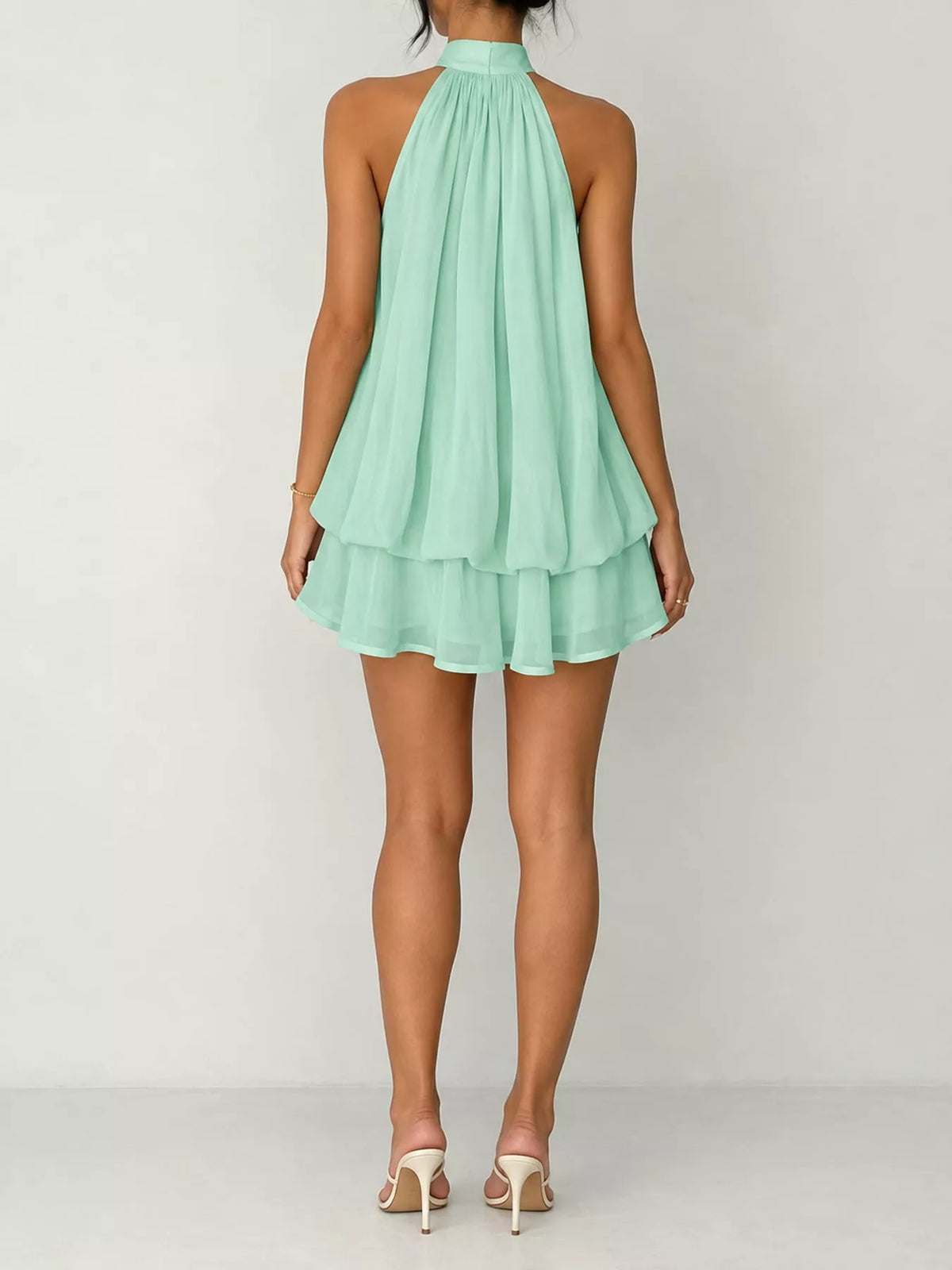 Halter Neck Ruched Mini Dress