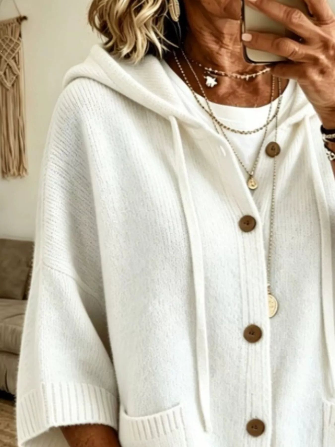 Hooded Button-Down Knit Cardigan