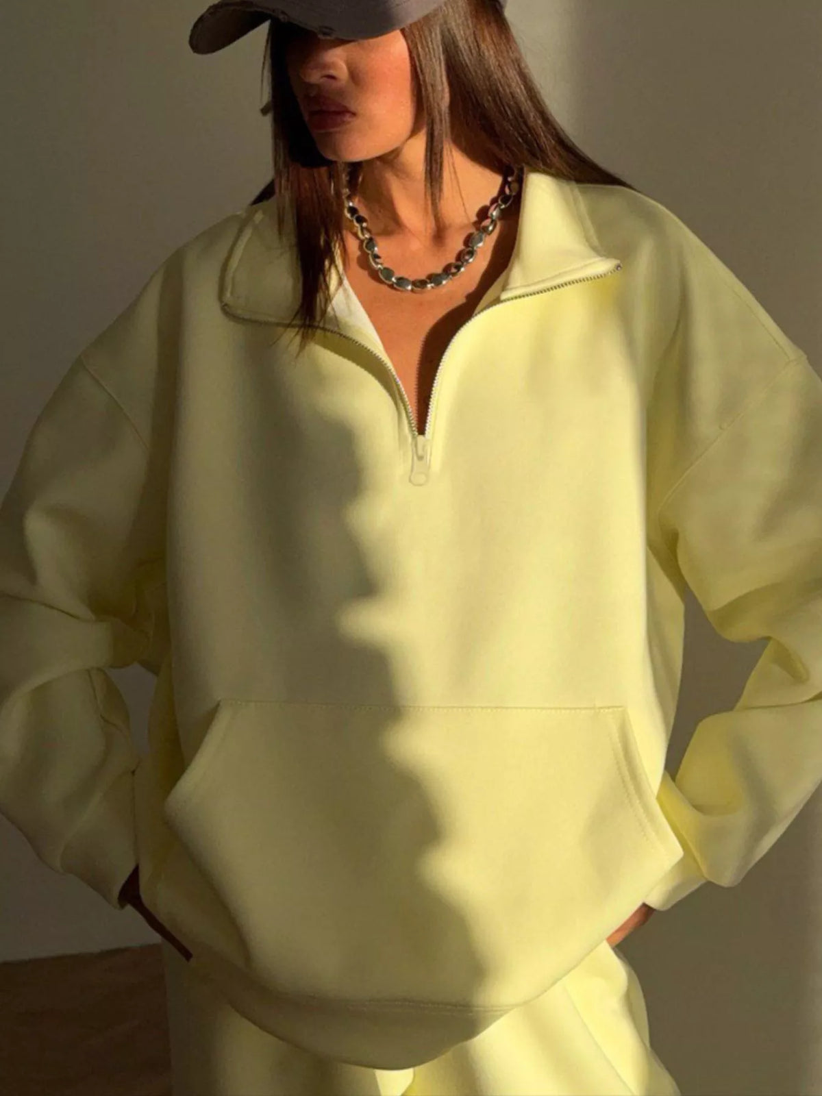 Quarter-Zip Top and Wide-Leg Sweatpants Set