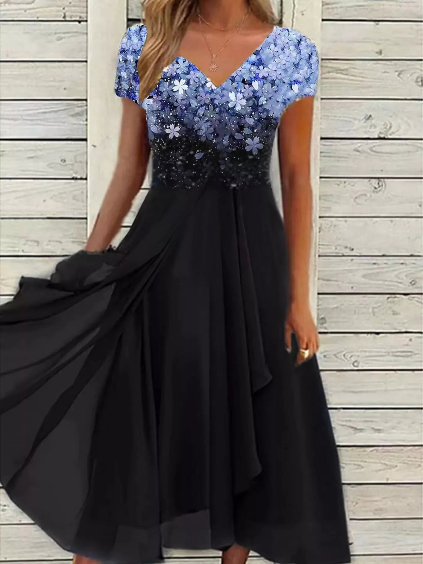 Elegant Full Size Floral V-Neck Midi Dress Plus Size