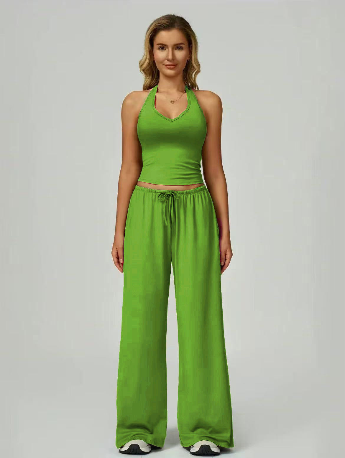 Women's Sporty Crop Tank & Wide-Leg Pants Set