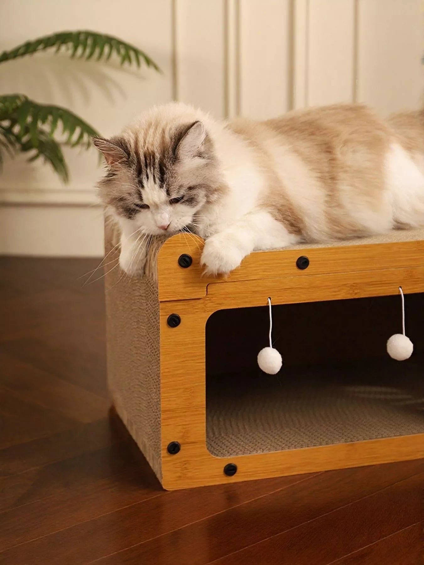 Wooden Cat House with Scratching Pad
