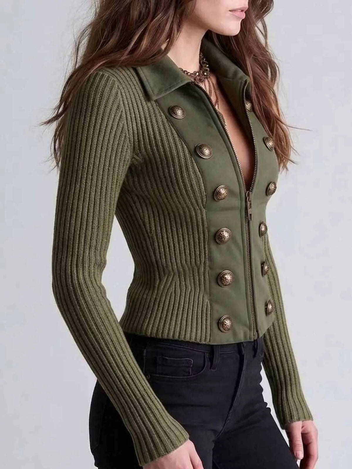 Ribbed Knit Zip-Up Cardigan